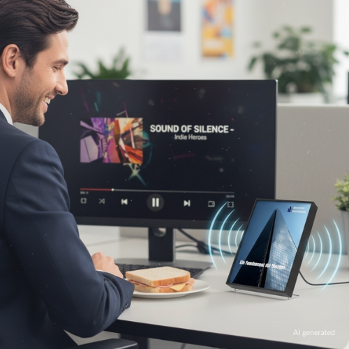 business man listening to soundpicture mini